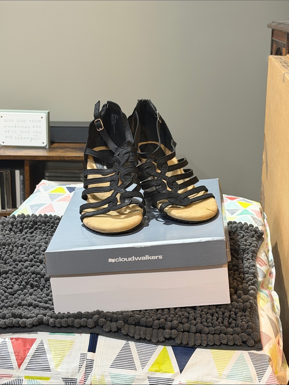 cloudwalkers Black Strappy Gladiator Lace-Up Sandals